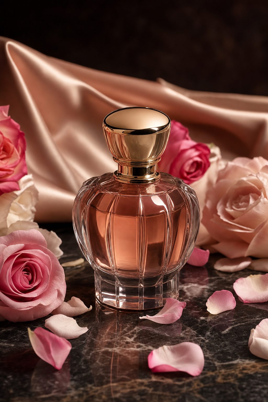 Women's fragrance bottle with roses
