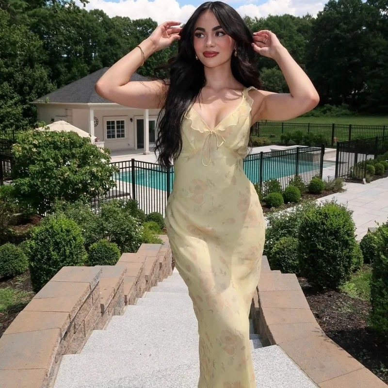 Yellow floral dress editorial
